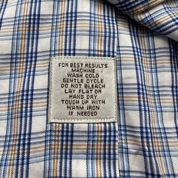 Peter Millar Mens Shirt Large Blue and White Plaid 100% Cotton Button-Down - Picture 3 of 10